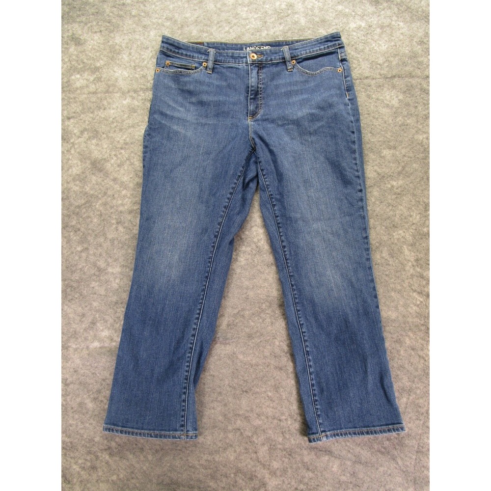 Lands End Jeans Womens 12 Denim mid Rise Crop Leg‎ Blue Stretch Comfort